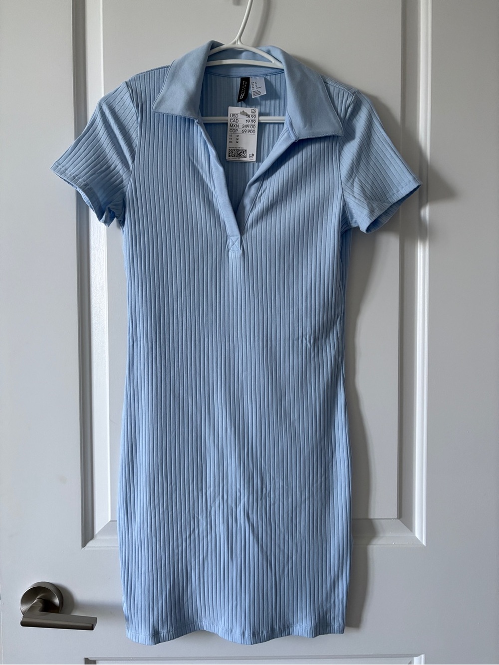 H&M Light Blue Ribbed Polo Mini Dress